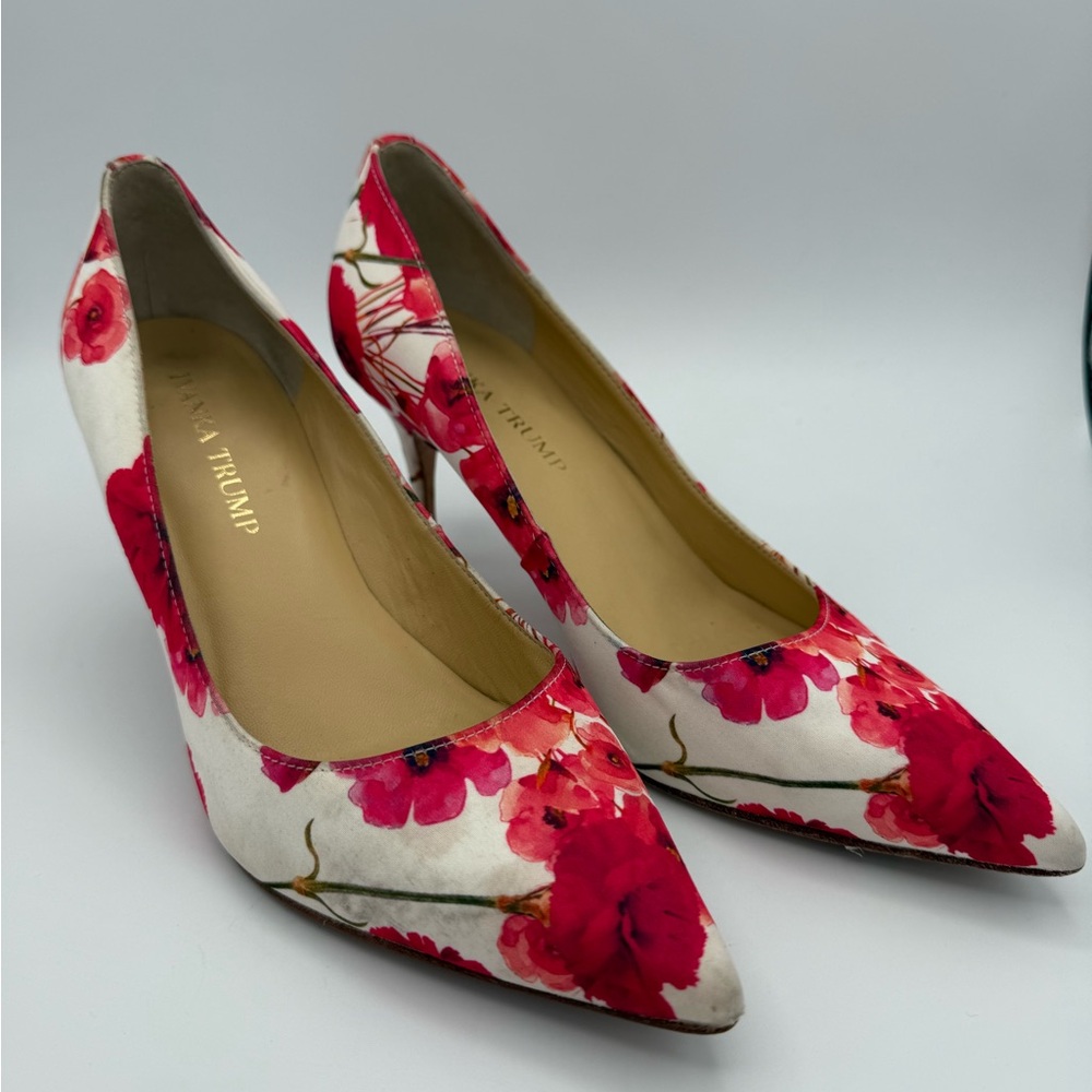 Ivanka Trump Floral Red and White Women's Heels